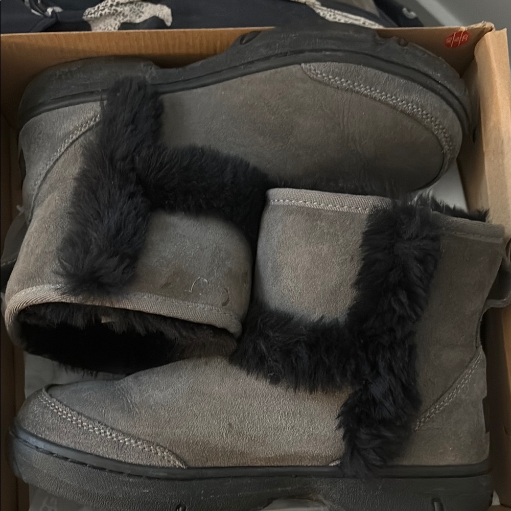 Gray and Black Fur Boots